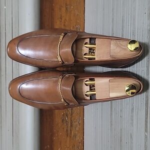 Bally Brown Mens Leather Loafers with Gold Accent 7D.